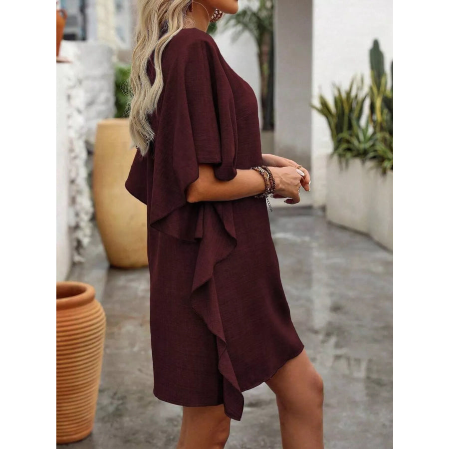 Ruffled Flutter Sleeve V-Neck Mini Dress Apparel and Accessories