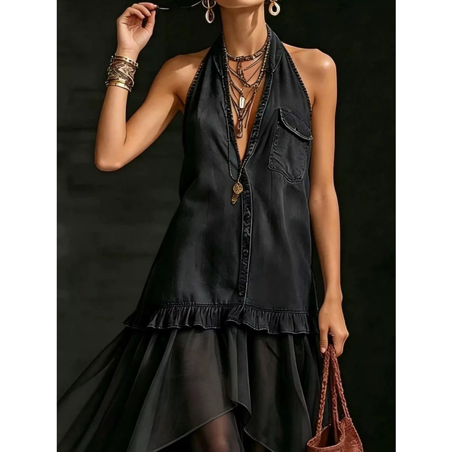 Ruffled Halter Neck Maxi Dress Apparel and Accessories