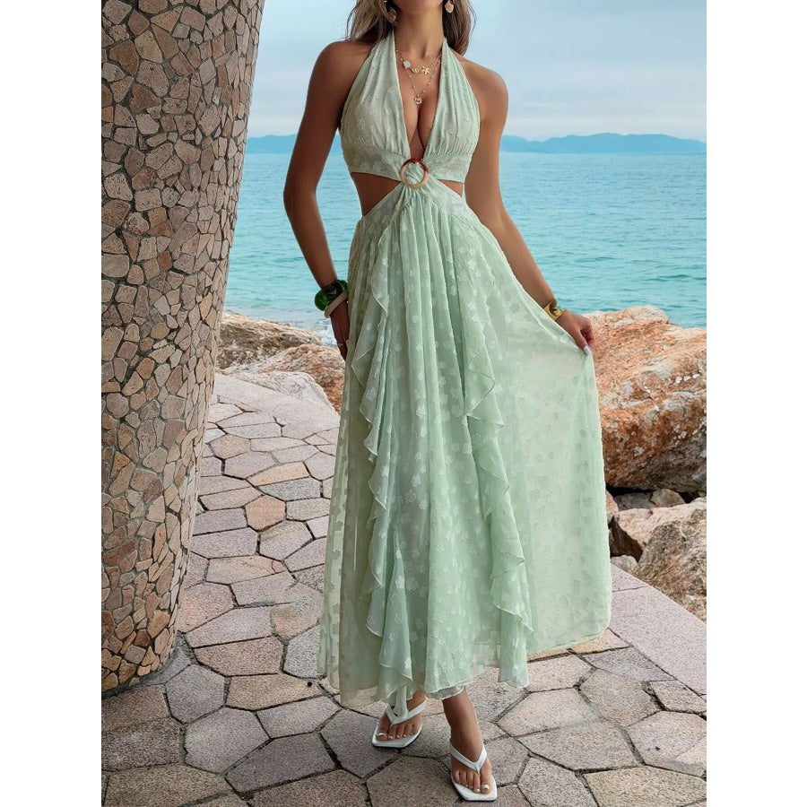 Ruffled Halter Neck Maxi Dress Apparel and Accessories
