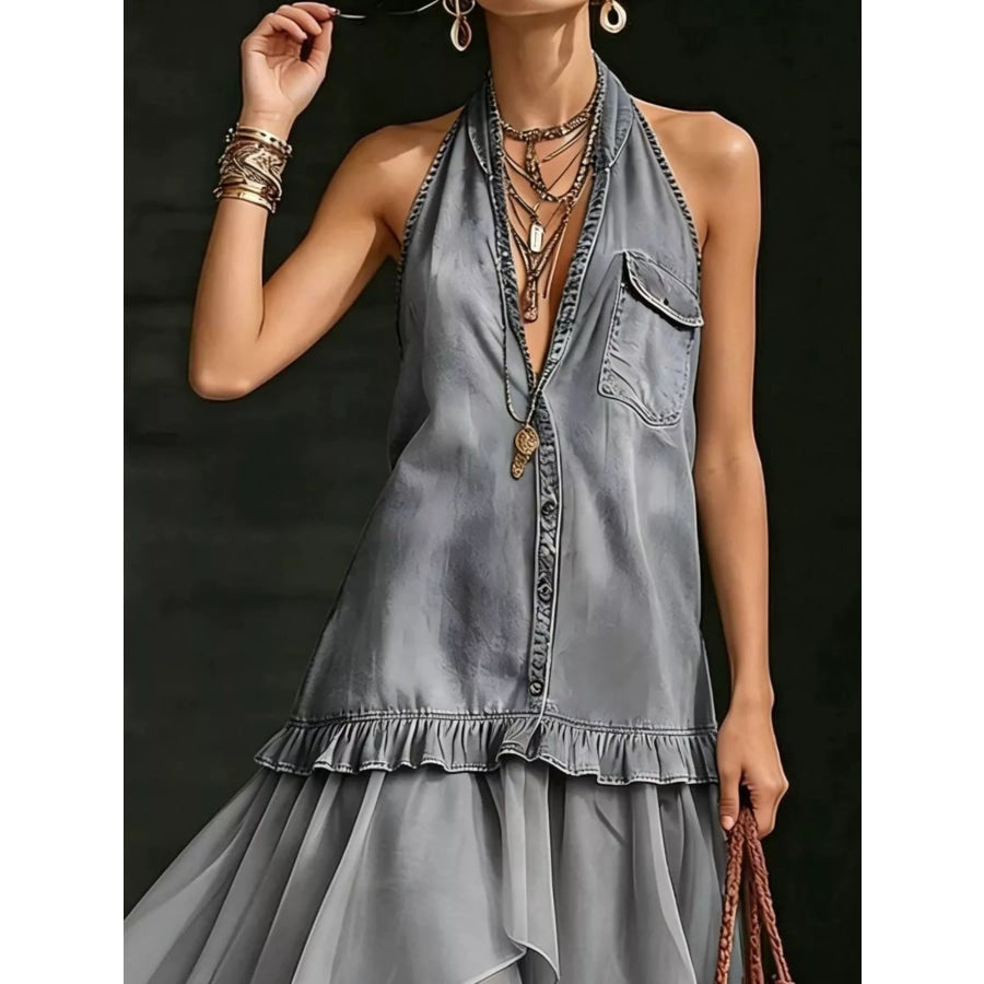 Ruffled Halter Neck Maxi Dress Apparel and Accessories
