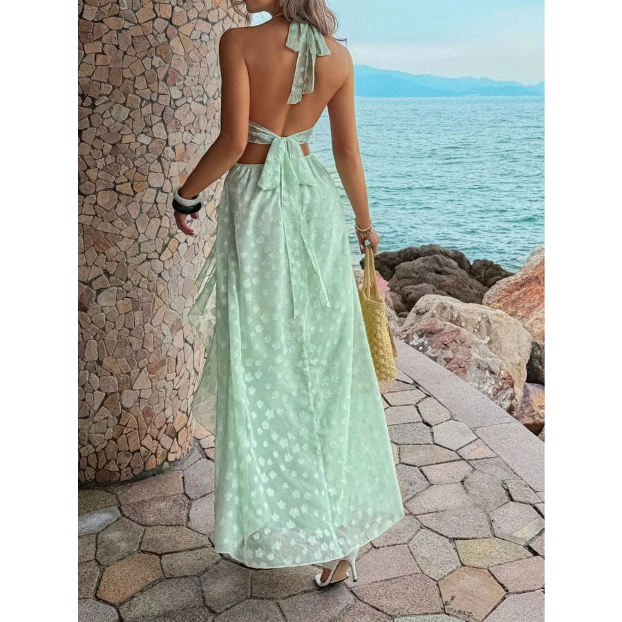 Ruffled Halter Neck Maxi Dress Apparel and Accessories