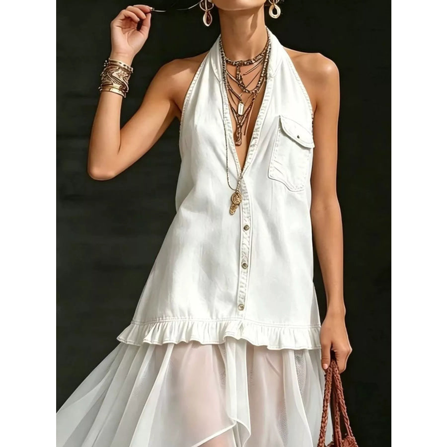 Ruffled Halter Neck Maxi Dress Apparel and Accessories