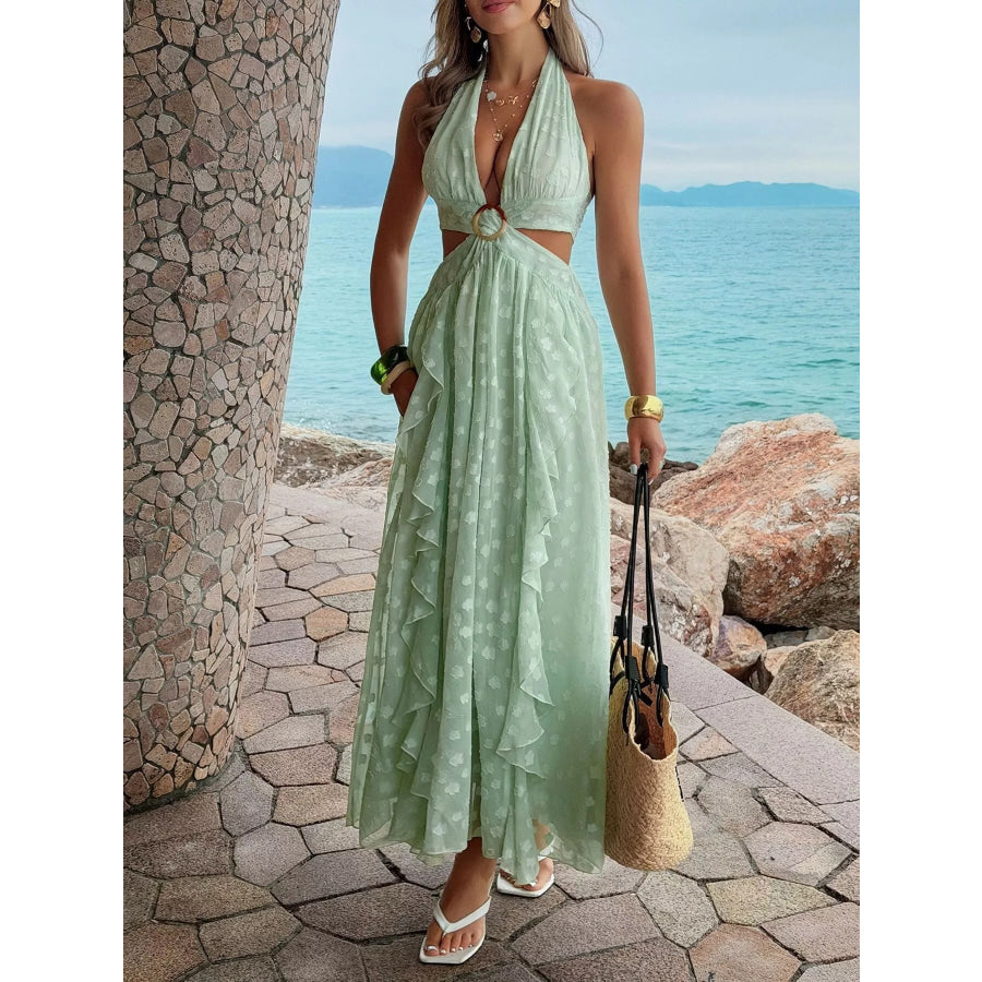 Ruffled Halter Neck Maxi Dress Apparel and Accessories