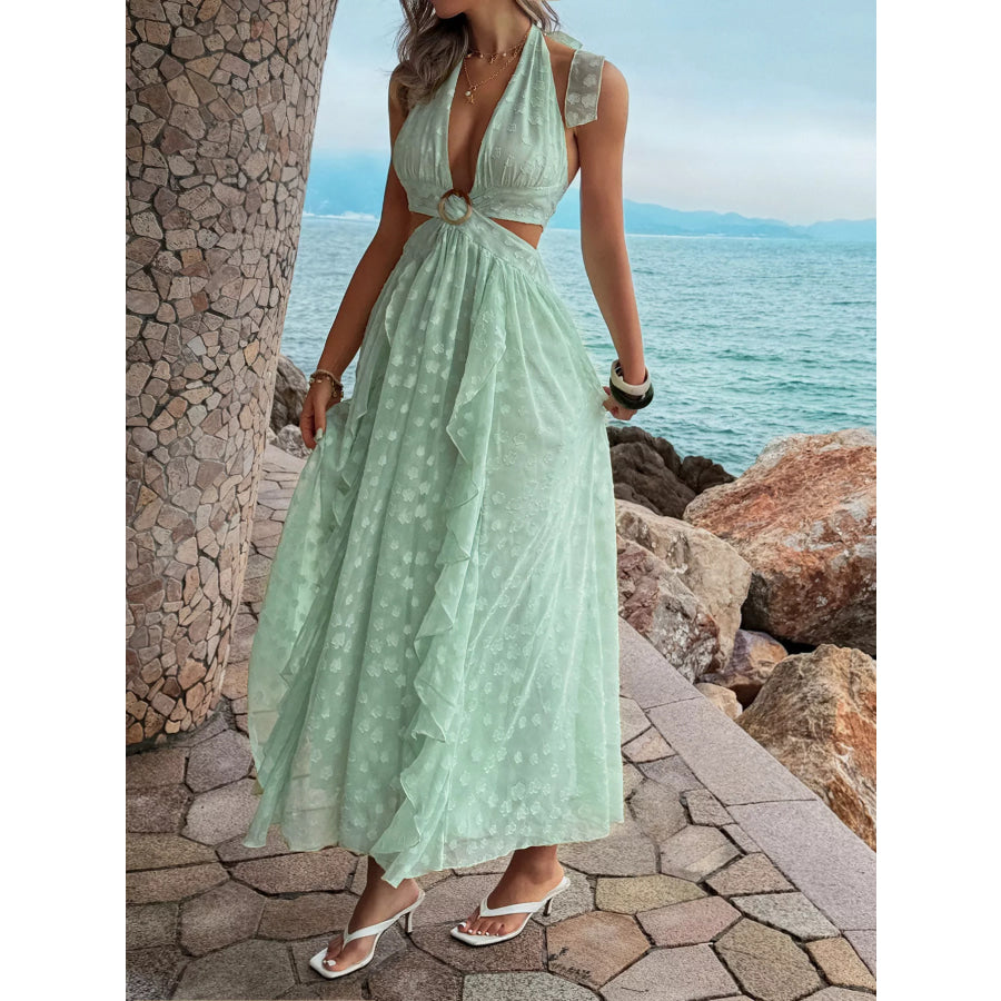 Ruffled Halter Neck Maxi Dress Apparel and Accessories