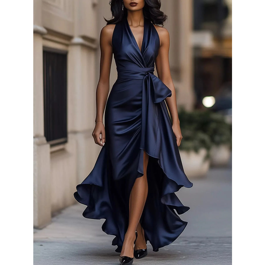 Ruffled Halter Neck Maxi Dress Navy / S