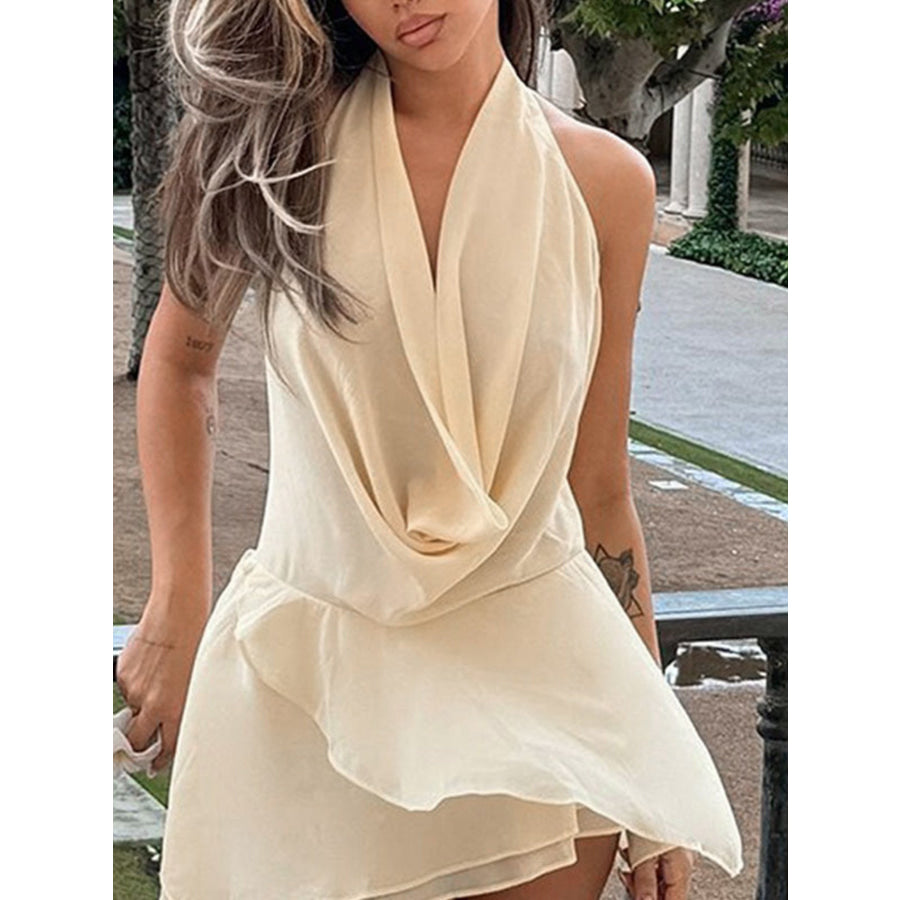 Ruffled Halter Neck Mini Dress Apparel and Accessories