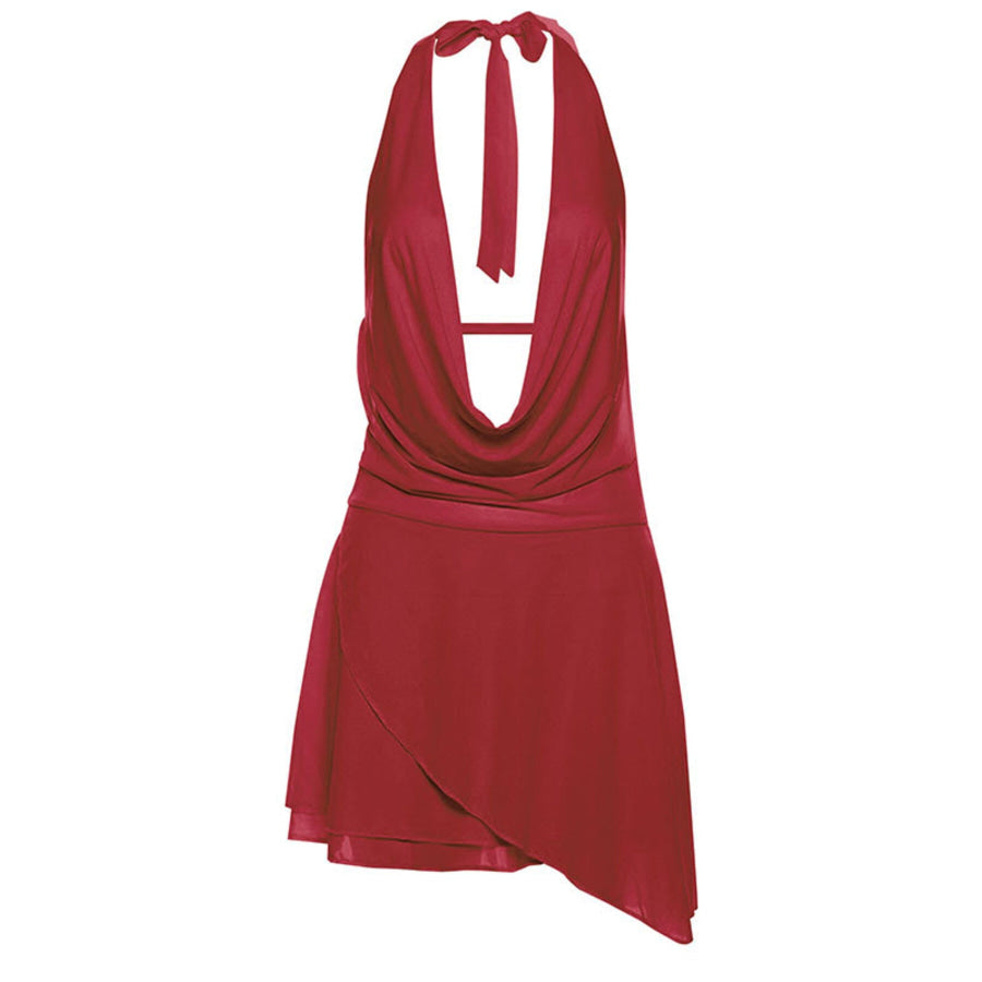 Ruffled Halter Neck Mini Dress Red / S Apparel and Accessories