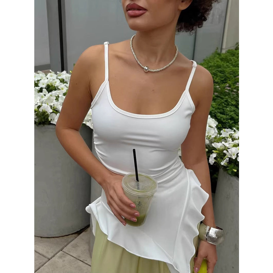 Ruffled Hem Cami Top White / S Apparel and Accessories