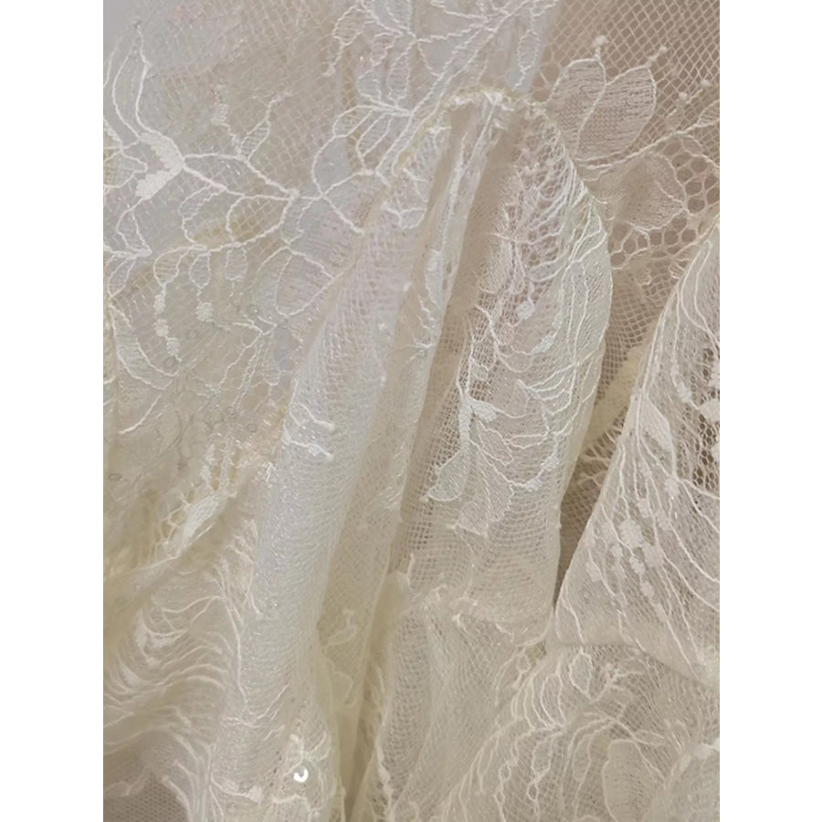 Ruffled Hem Lace Long Sleeve Dress Apparel and Accessories