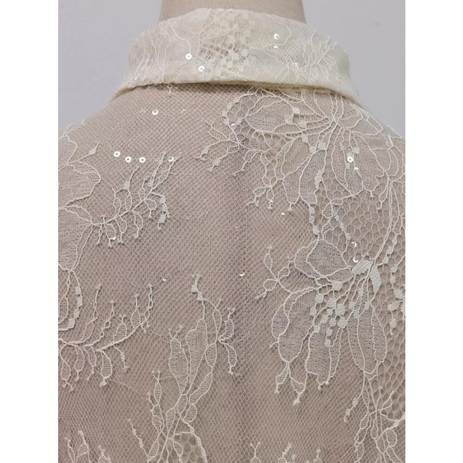 Ruffled Hem Lace Long Sleeve Dress Apparel and Accessories