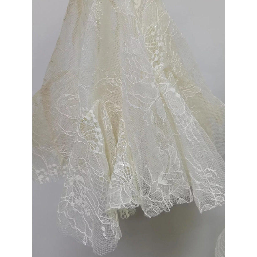 Ruffled Hem Lace Long Sleeve Dress Apparel and Accessories