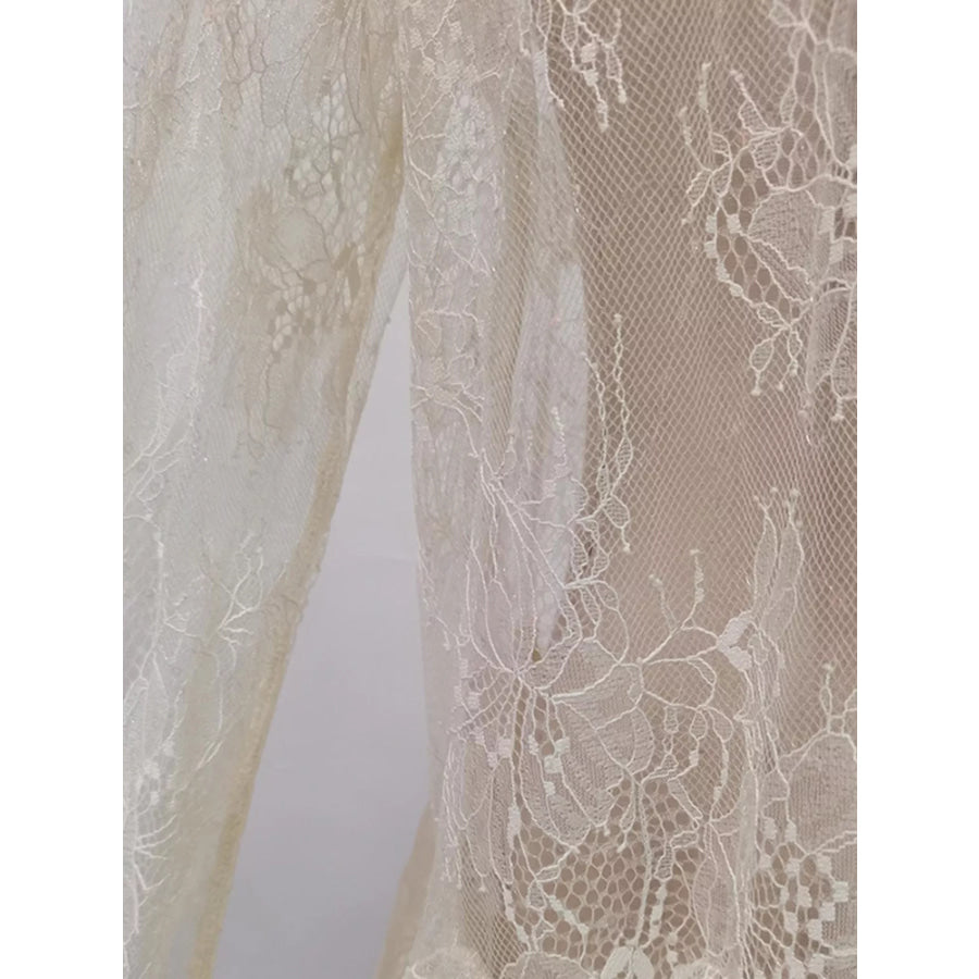 Ruffled Hem Lace Long Sleeve Dress Apparel and Accessories