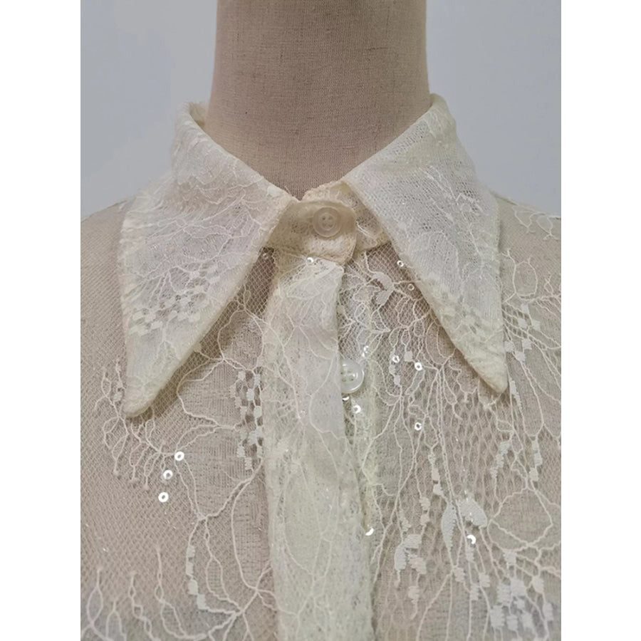 Ruffled Hem Lace Long Sleeve Dress Apparel and Accessories