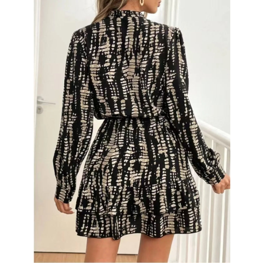 Ruffled Hem Long Sleeve Mini Dress Apparel and Accessories