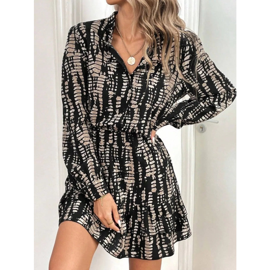 Ruffled Hem Long Sleeve Mini Dress Apparel and Accessories