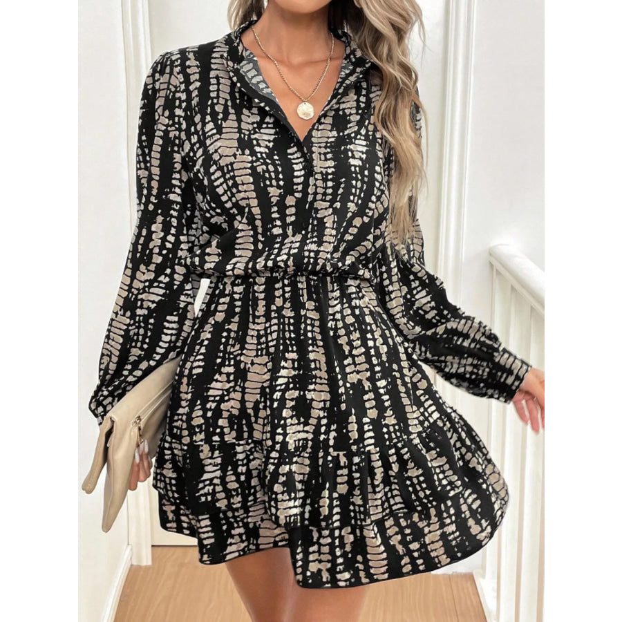 Ruffled Hem Long Sleeve Mini Dress Black / S Apparel and Accessories
