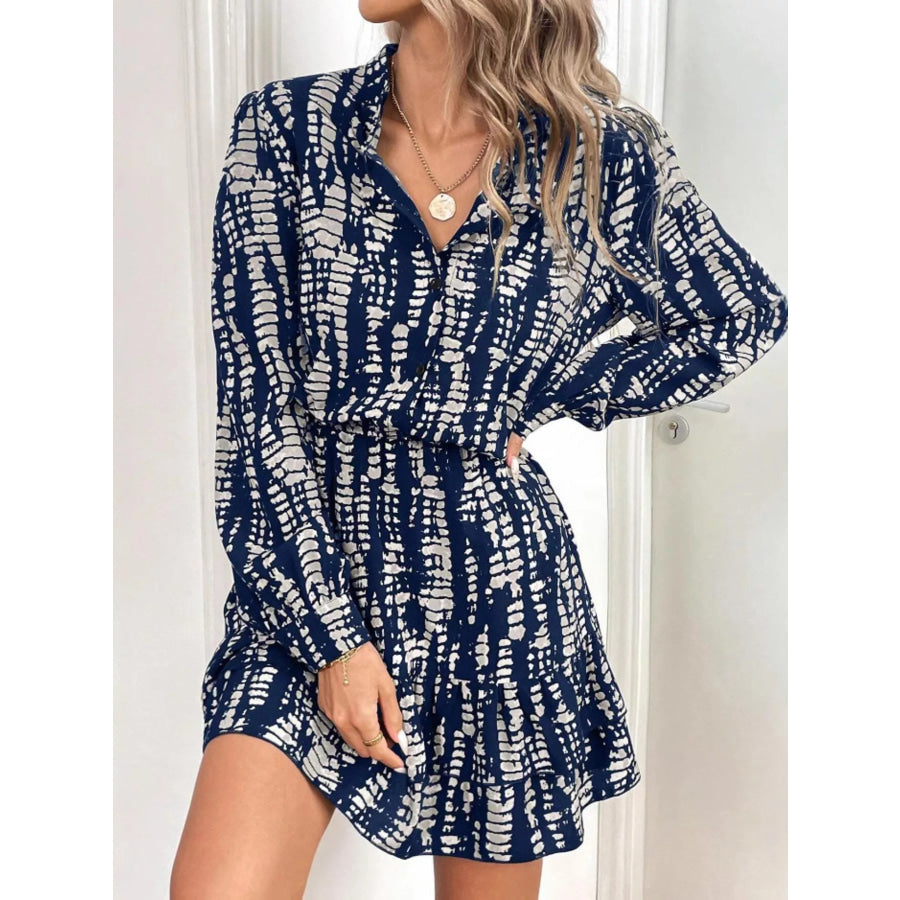 Ruffled Hem Long Sleeve Mini Dress Dark Blue / S Apparel and Accessories