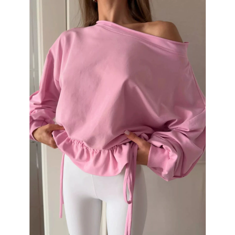 Ruffled Hem One Shoulder Sweatshirt Apparel and Accessories