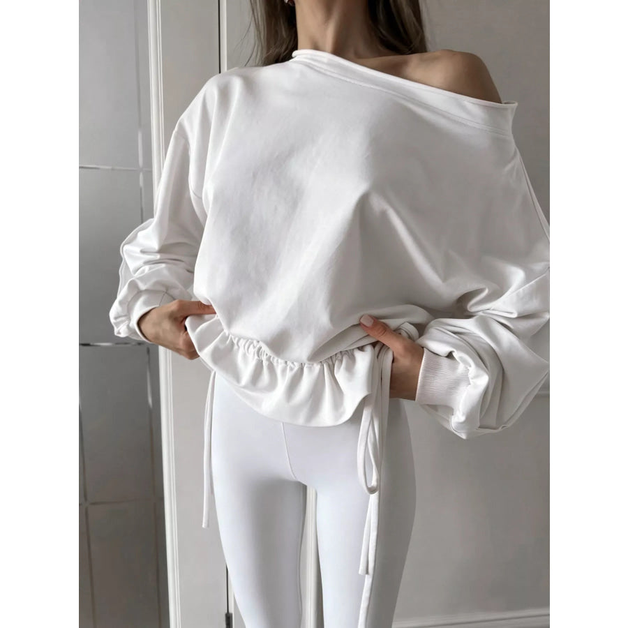 Ruffled Hem One Shoulder Sweatshirt Apparel and Accessories