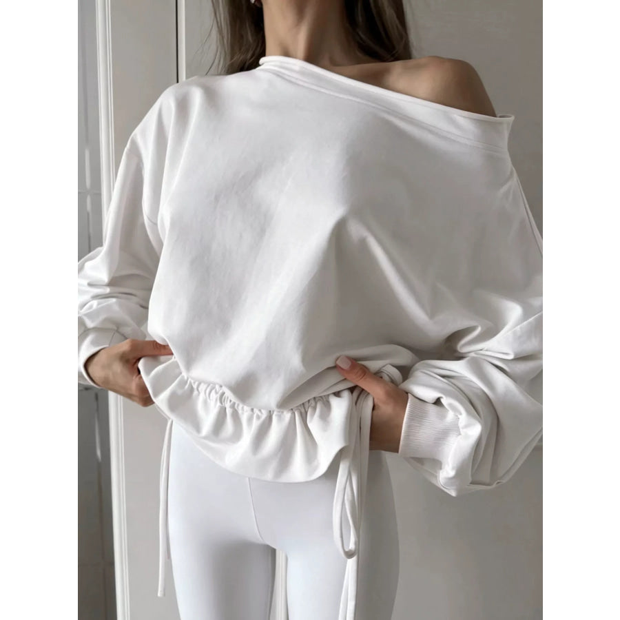 Ruffled Hem One Shoulder Sweatshirt Apparel and Accessories