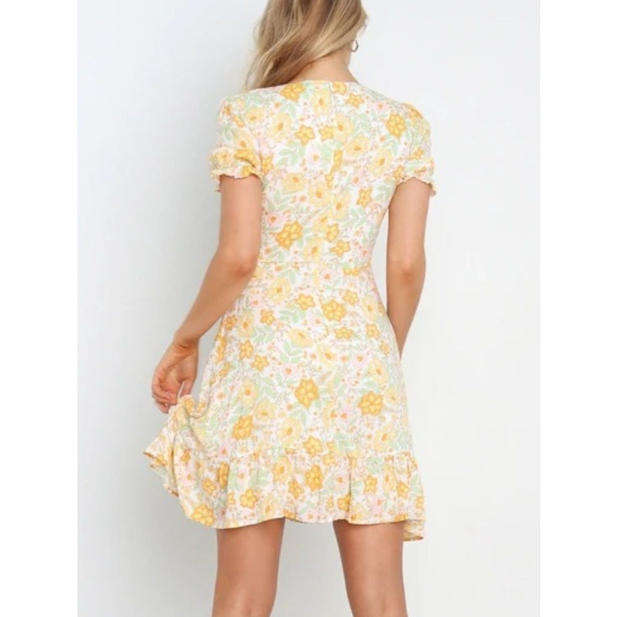 Ruffled Hem Printed Short Sleeve Mini Dress Apparel and Accessories