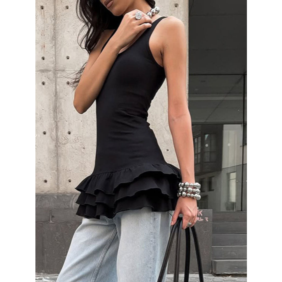 Ruffled Hem Round Neck Tank Apparel and Accessories