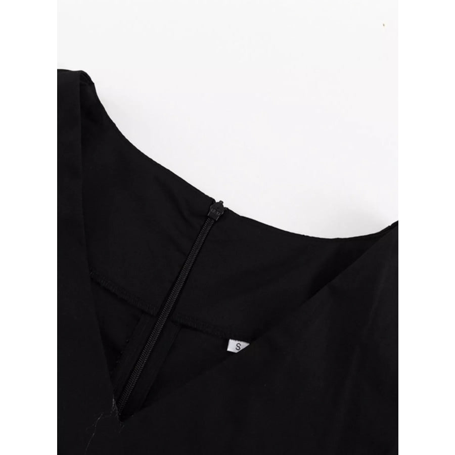 Ruffled Hem Ruched Puff Sleeve Mini Dress Apparel and Accessories