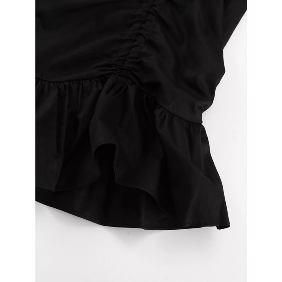 Ruffled Hem Ruched Puff Sleeve Mini Dress Apparel and Accessories