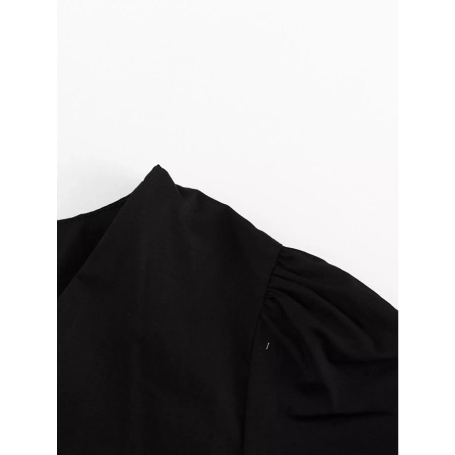 Ruffled Hem Ruched Puff Sleeve Mini Dress Apparel and Accessories