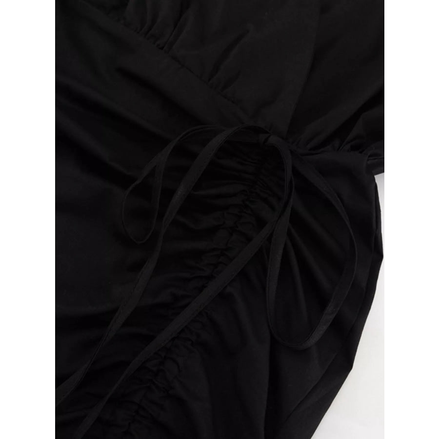 Ruffled Hem Ruched Puff Sleeve Mini Dress Apparel and Accessories