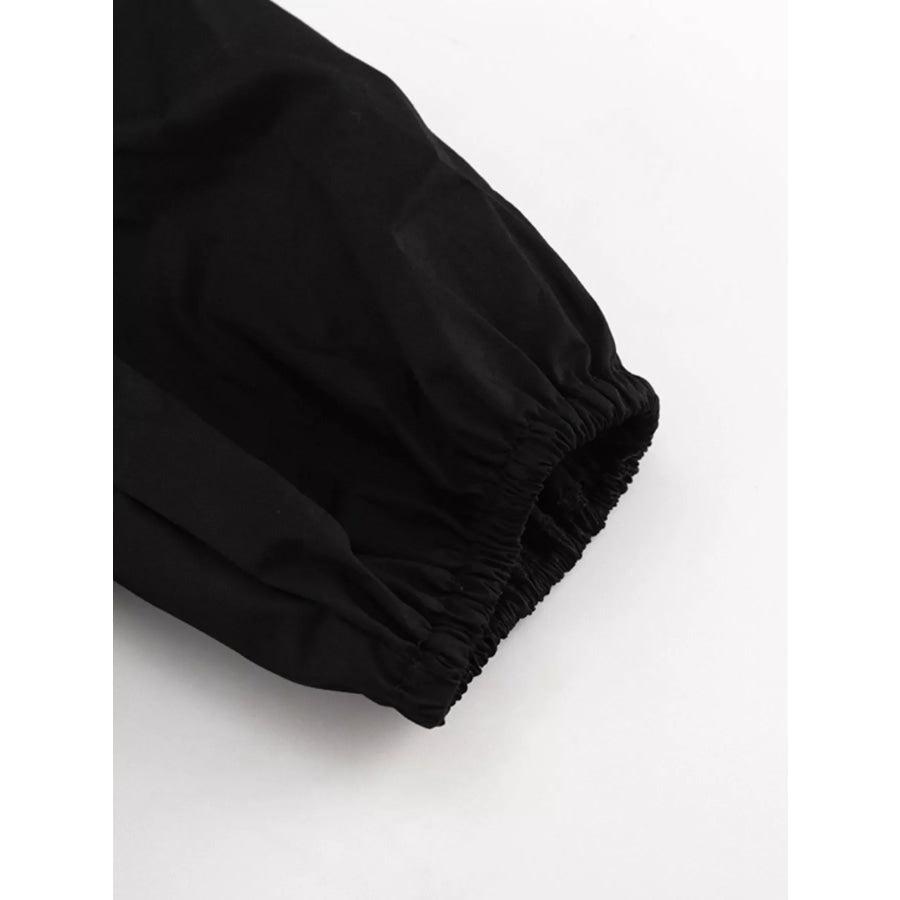 Ruffled Hem Ruched Puff Sleeve Mini Dress Apparel and Accessories