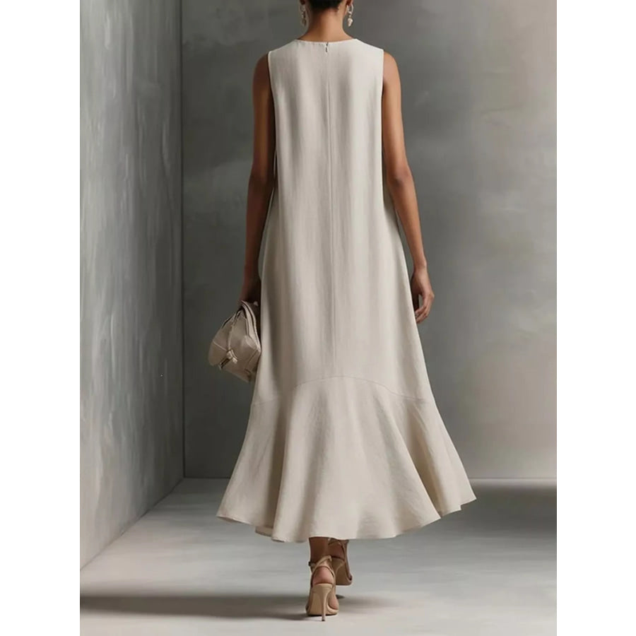Ruffled Hem Sleeveless Notched Dress Apparel and Accessories