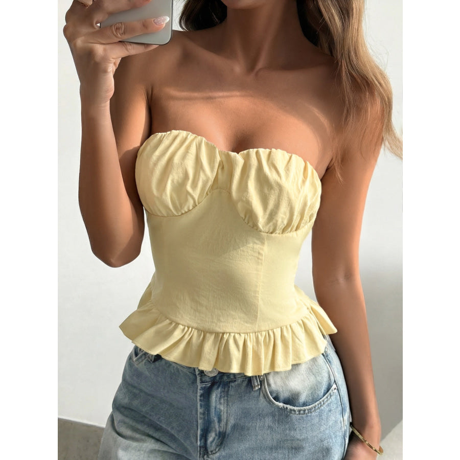 Ruffled Hem Tube Top Yellow / S Apparel and Accessories