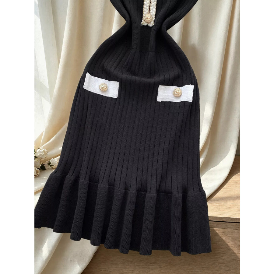 Ruffled Hem V-Neck Ribbed Knit Dress Apparel and Accessories