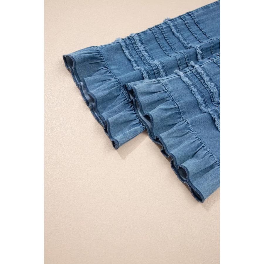 Ruffled Hem Wide Leg Chambray Pants Apparel and Accessories