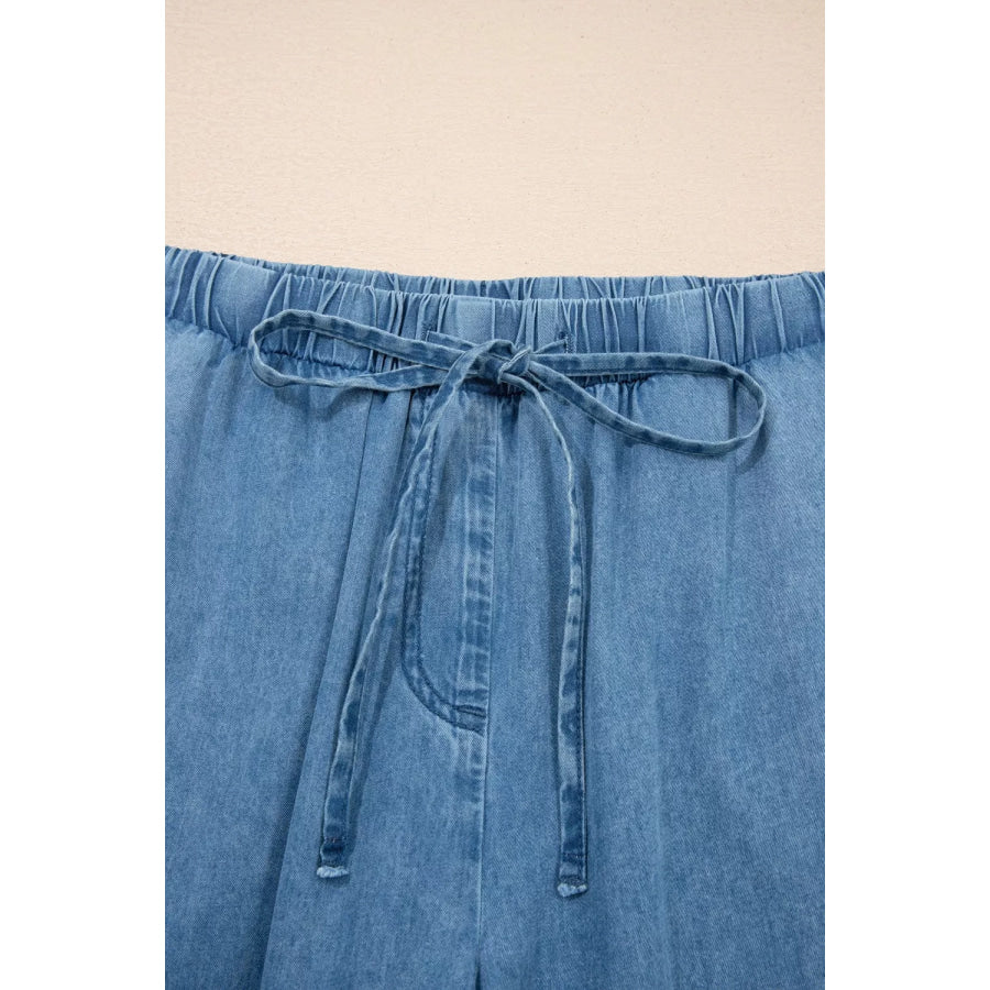 Ruffled Hem Wide Leg Chambray Pants Apparel and Accessories