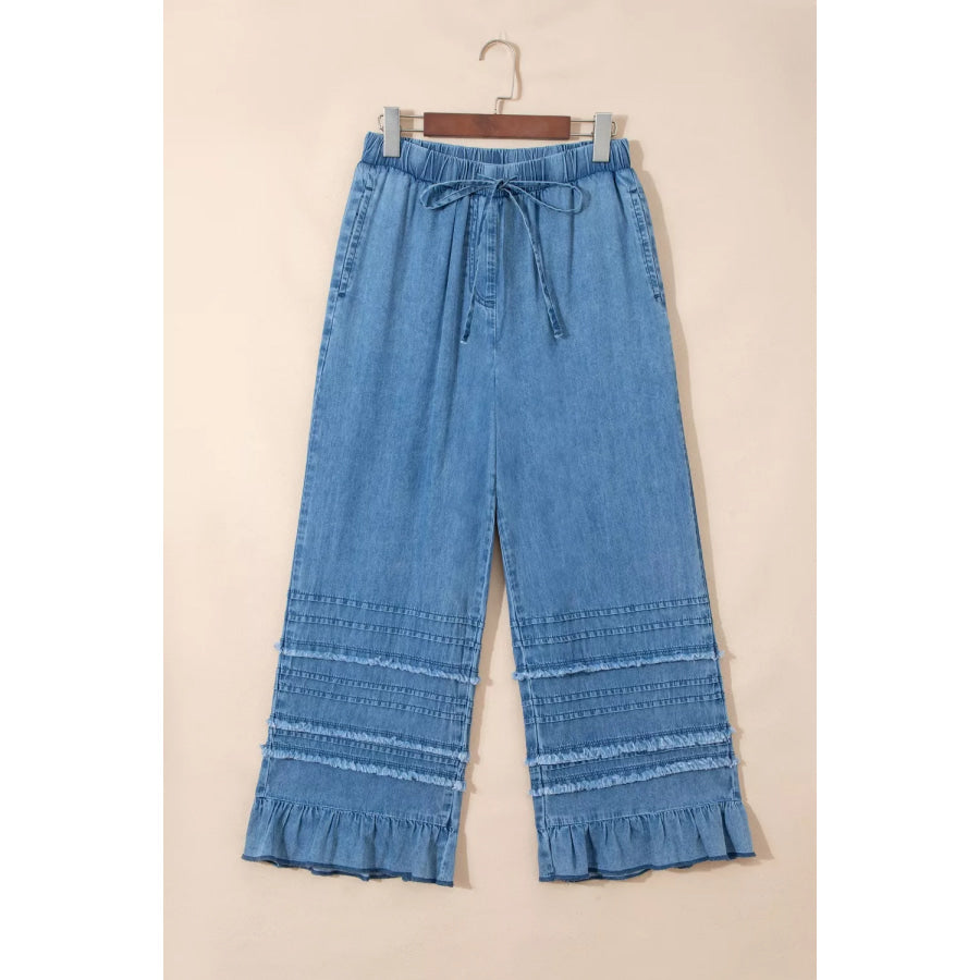 Ruffled Hem Wide Leg Chambray Pants Apparel and Accessories