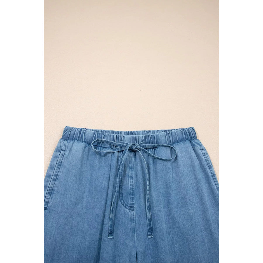 Ruffled Hem Wide Leg Chambray Pants Apparel and Accessories
