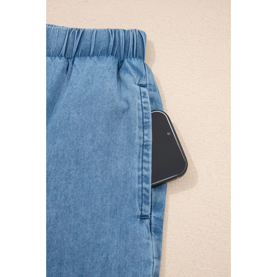 Ruffled Hem Wide Leg Chambray Pants Apparel and Accessories