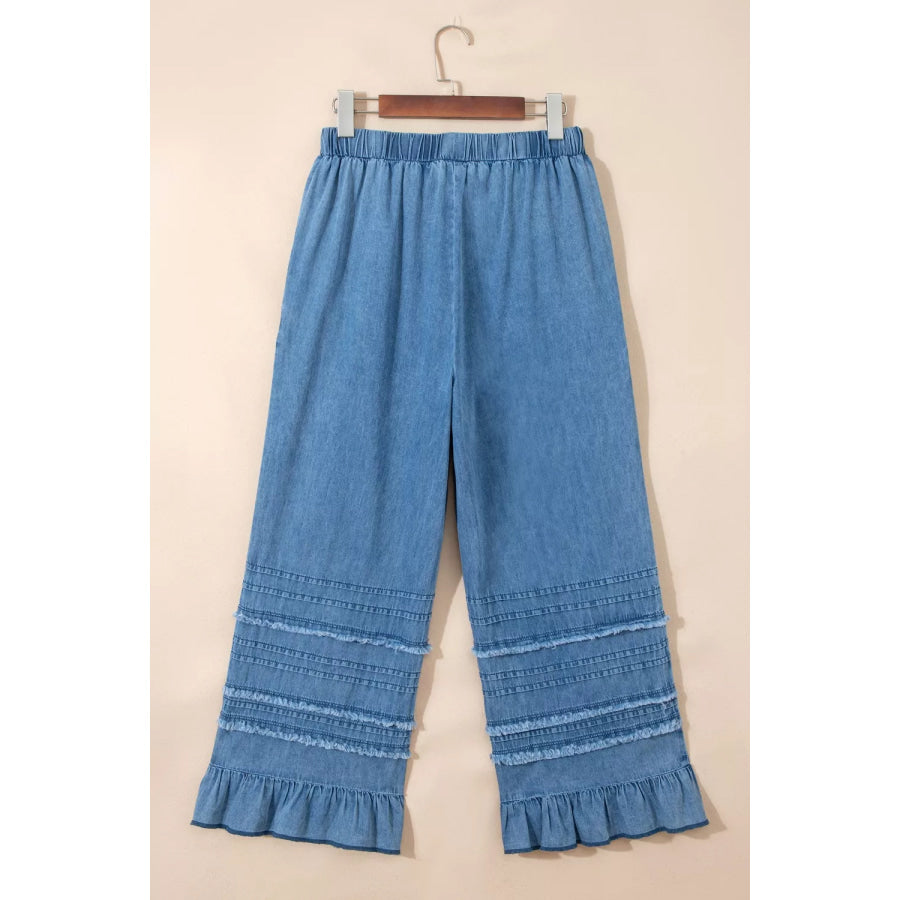Ruffled Hem Wide Leg Chambray Pants Apparel and Accessories