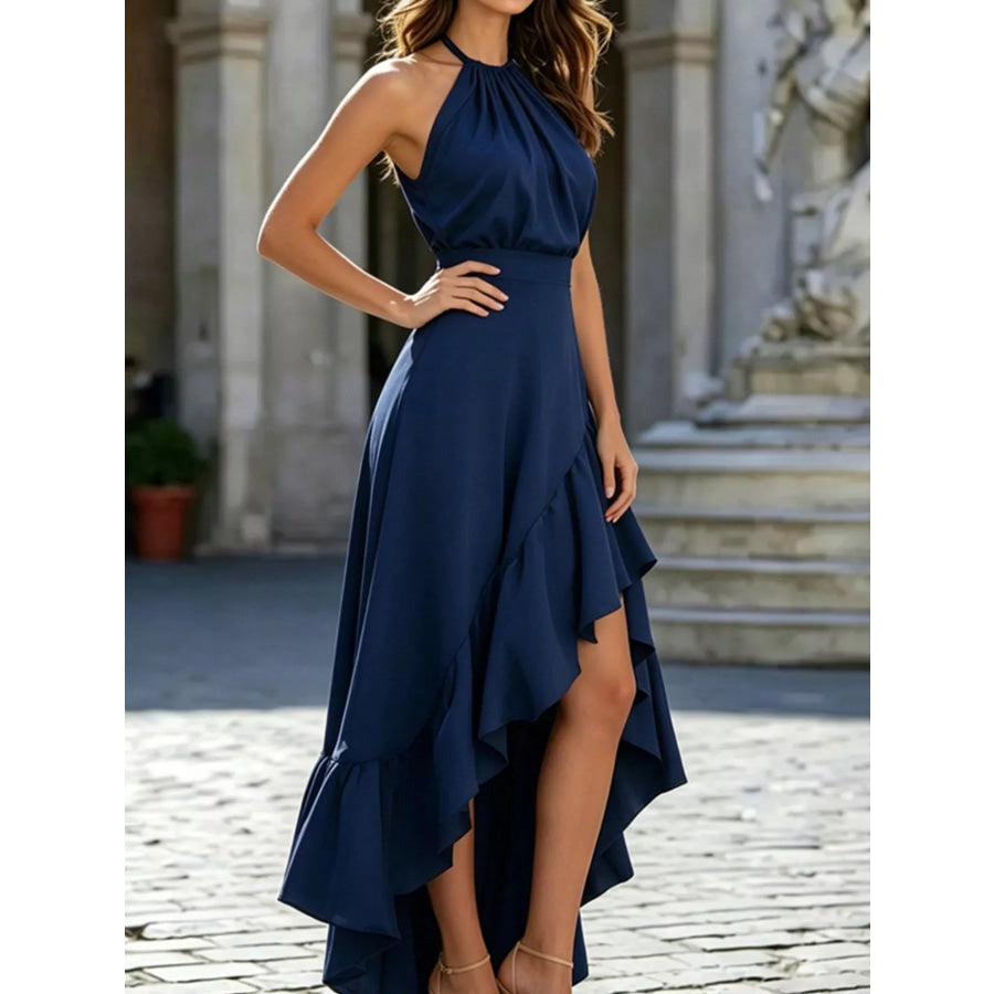 Ruffled High-Low Sleeveless Maxi Dress Apparel and Accessories