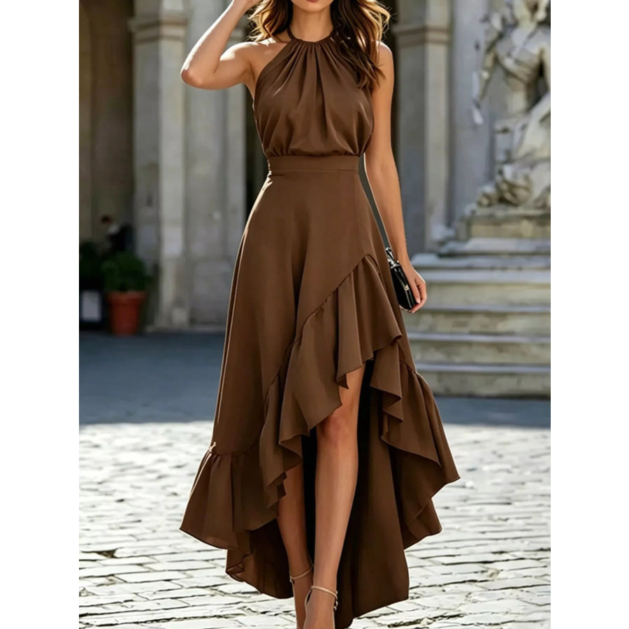 Ruffled High-Low Sleeveless Maxi Dress Apparel and Accessories