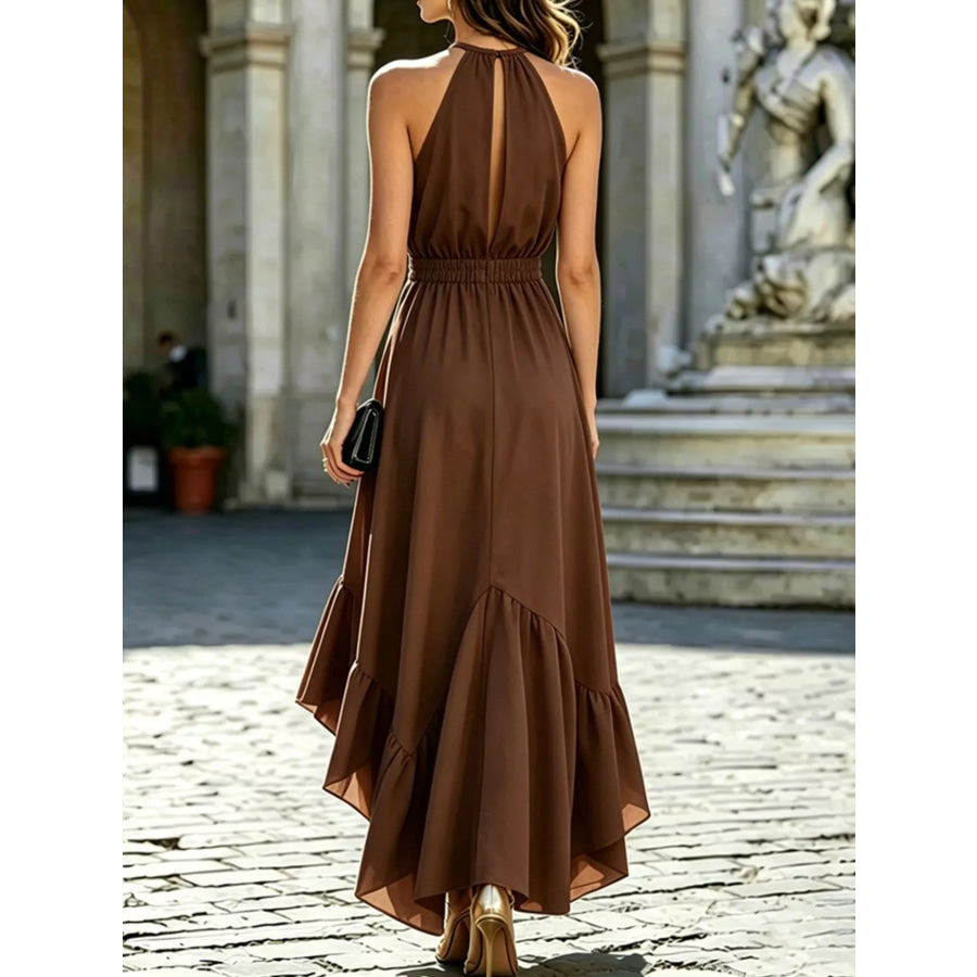 Ruffled High-Low Sleeveless Maxi Dress Apparel and Accessories