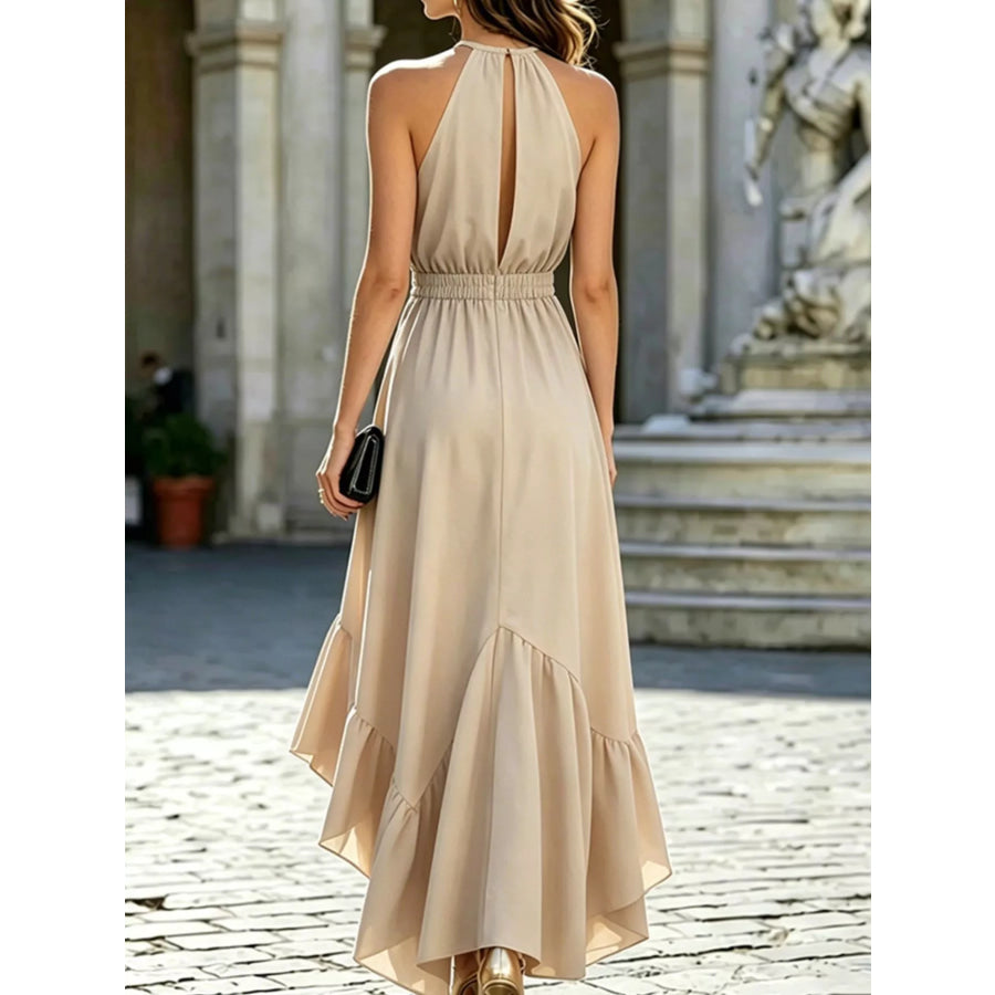 Ruffled High-Low Sleeveless Maxi Dress Apparel and Accessories