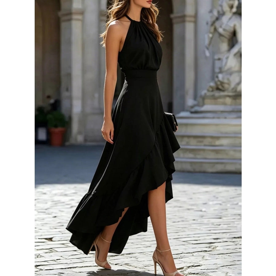 Ruffled High-Low Sleeveless Maxi Dress Apparel and Accessories