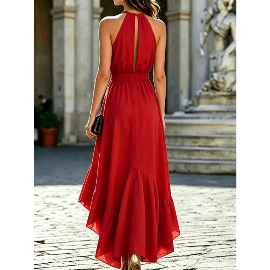 Ruffled High-Low Sleeveless Maxi Dress Apparel and Accessories