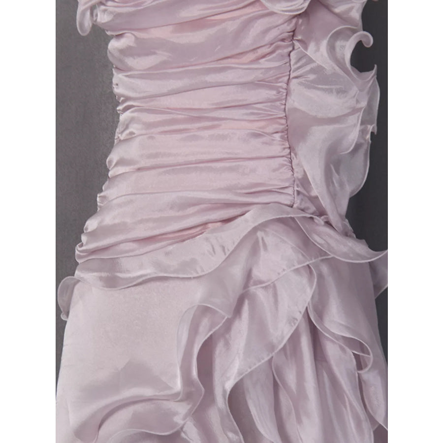 Ruffled High-Low Strapless Dress Apparel and Accessories