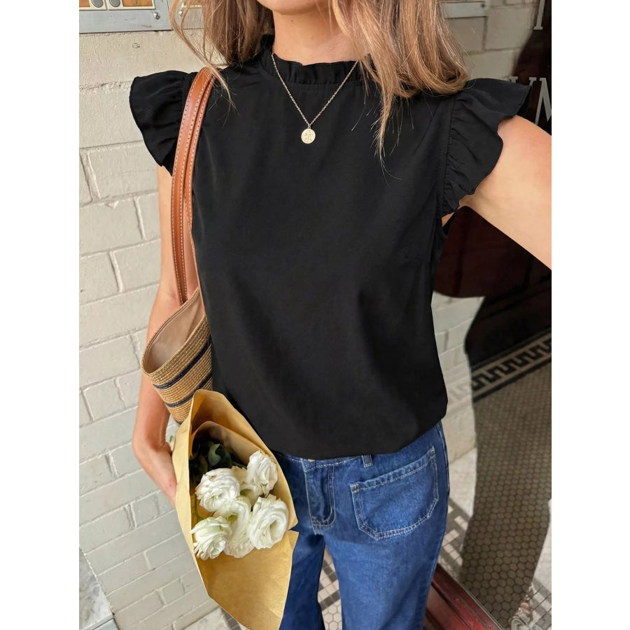 Ruffled Lace Detail Back Top Apparel and Accessories