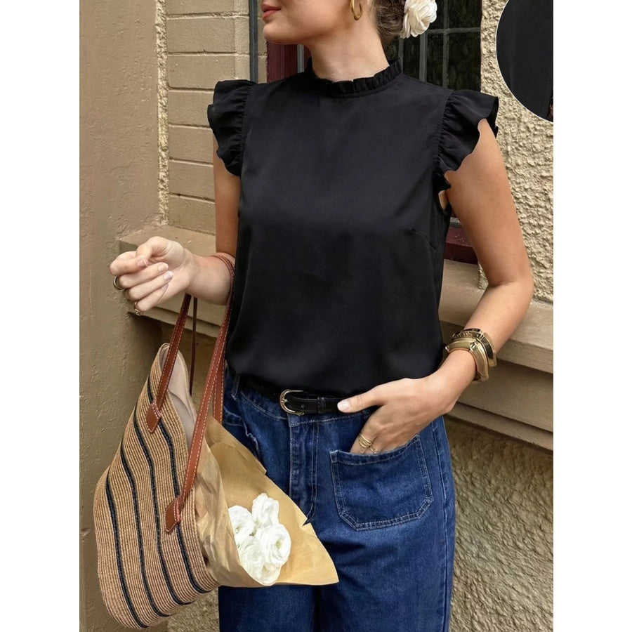 Ruffled Lace Detail Back Top Apparel and Accessories