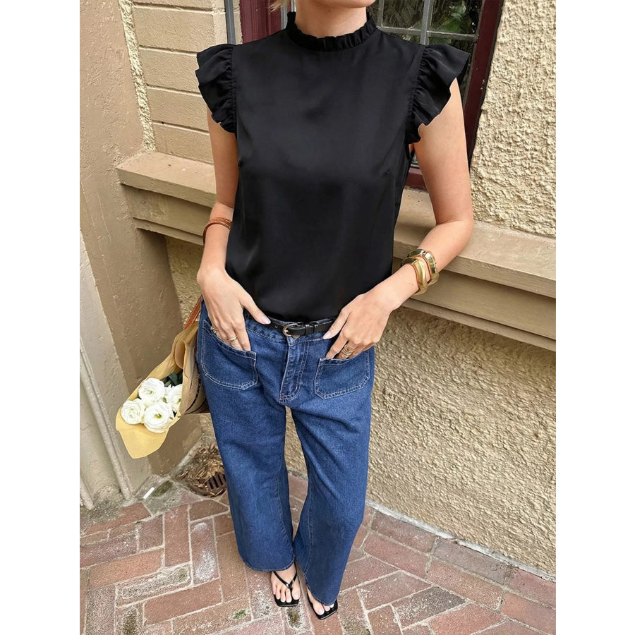 Ruffled Lace Detail Back Top Apparel and Accessories